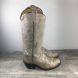 Vintage Texas Mens Gray Marbled Leather Cowboy Western Stacked Heel Boots Size 8